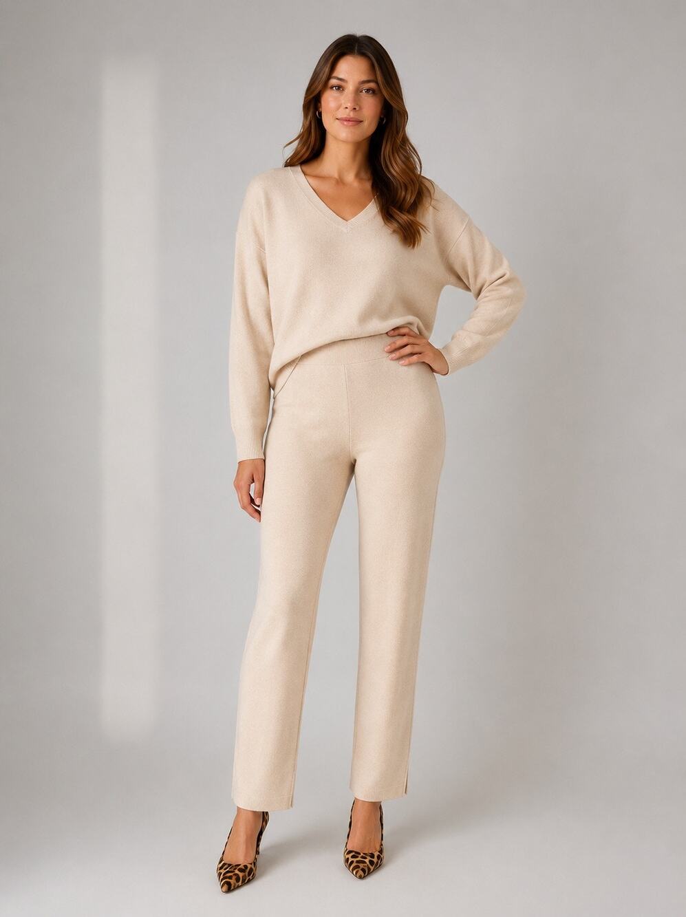 Women With Control Stretch Pants, Ecru, Small